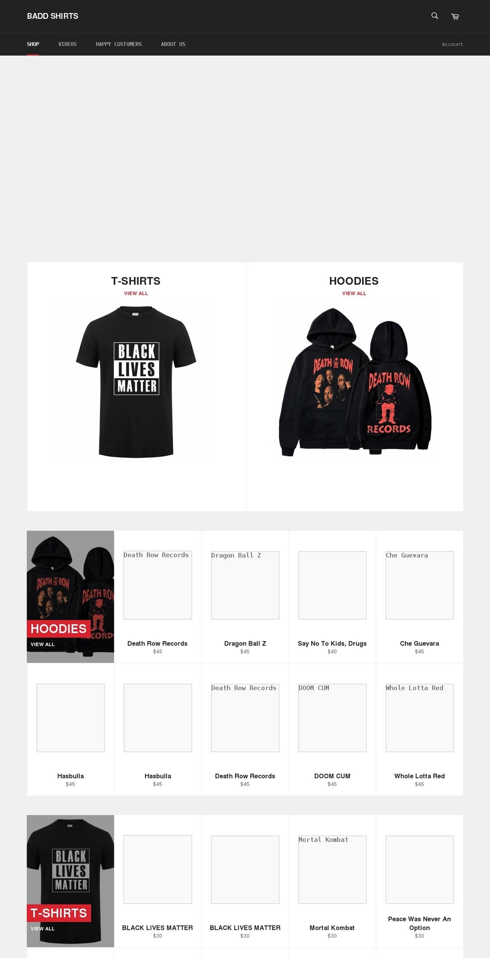 baddshirts.com shopify website screenshot