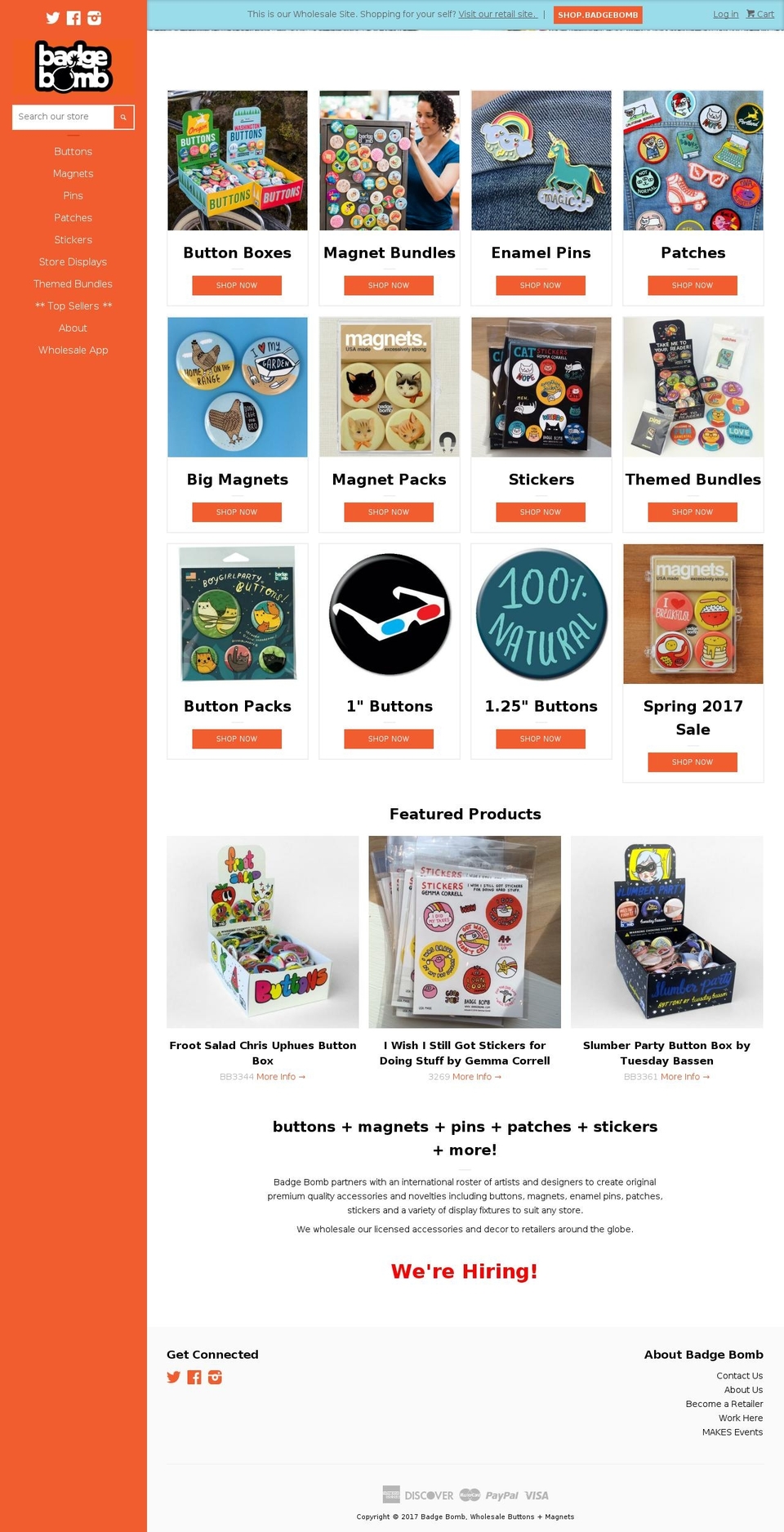 Pop (Badge Bomb Remix) - Production Shopify theme site example badgebombbuttons.com