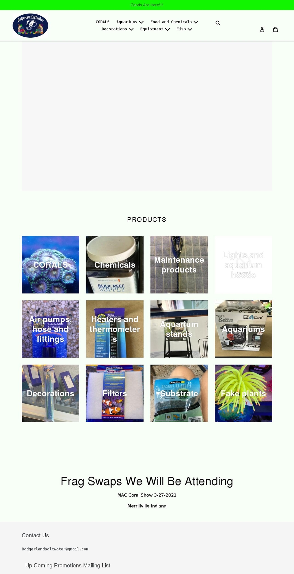 badgerlandsaltwater.com shopify website screenshot