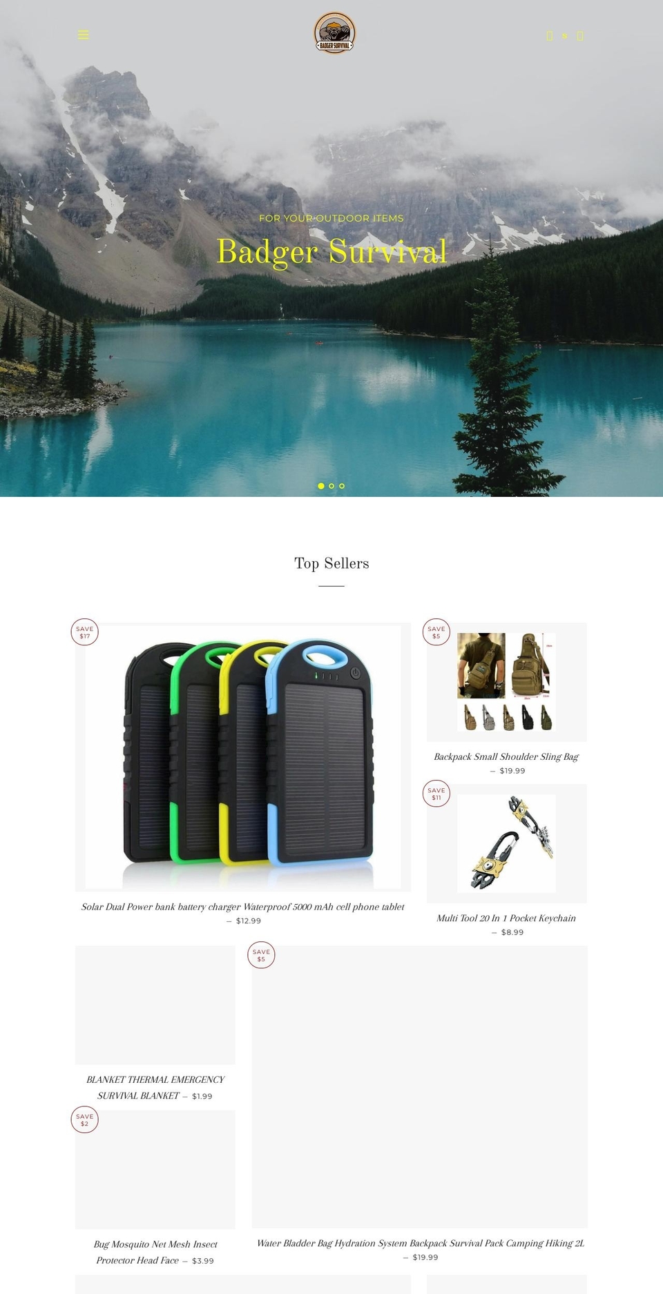 badgersurvival.com — Shopify storefront screenshot