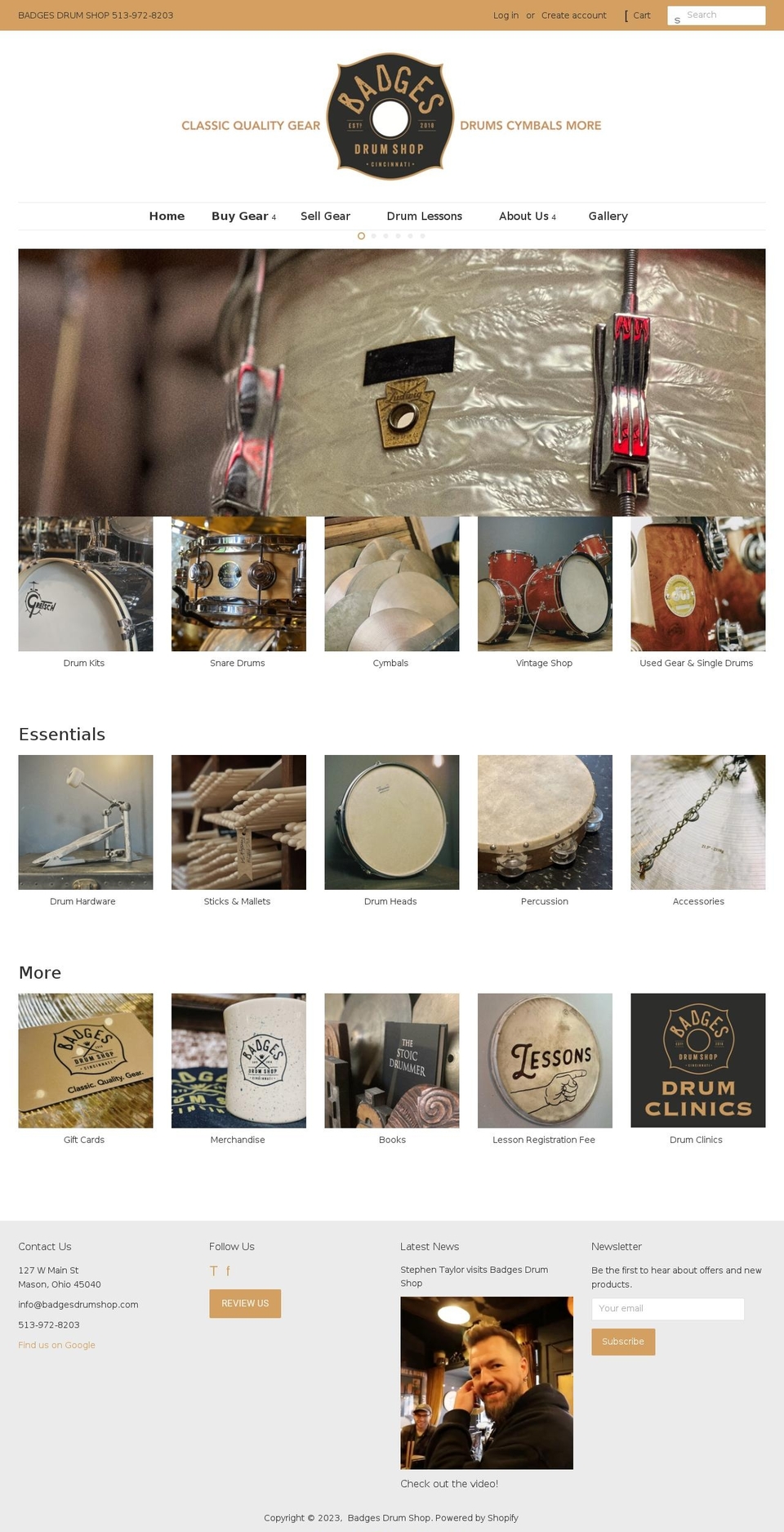 badgesdrumshop.com shopify website screenshot