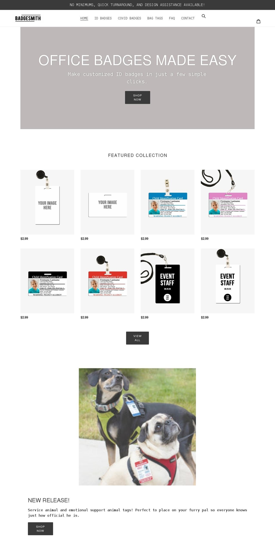 badgesmith.com shopify website screenshot