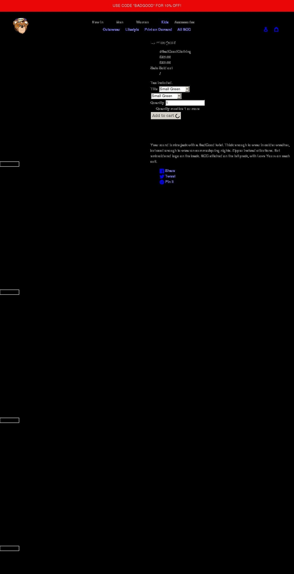 badgoodclothing17.com — Shopify storefront screenshot