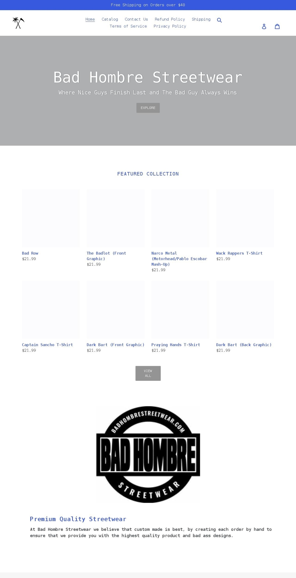 badhombrestreetwear.com shopify website screenshot