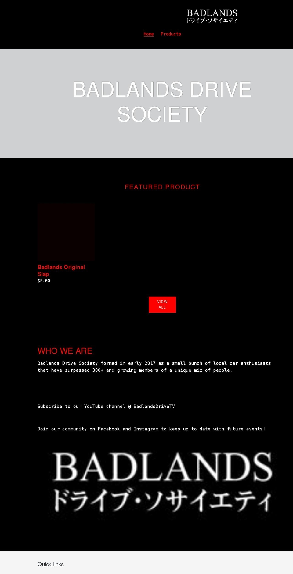 badlandsdrivesociety.com shopify website screenshot