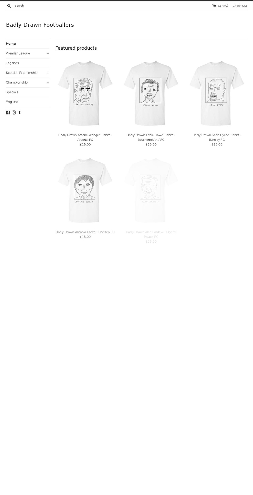 badlydrawnfootballers.com shopify website screenshot