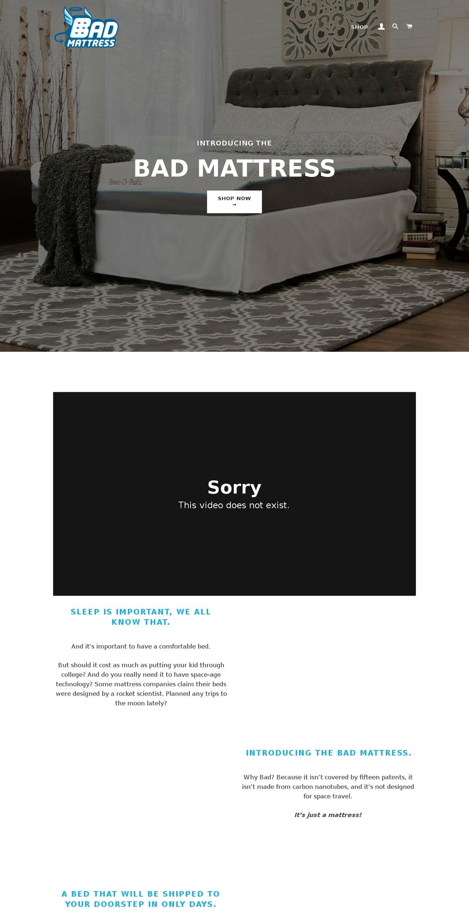 badmattress.com — Shopify storefront screenshot