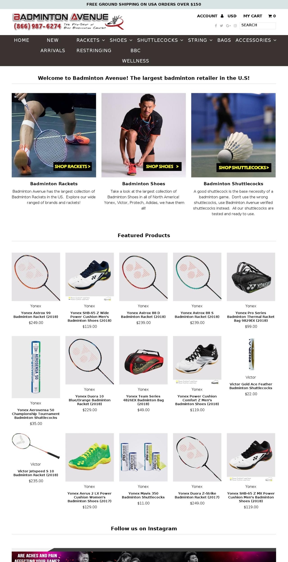 badmintonavenue.biz shopify website screenshot