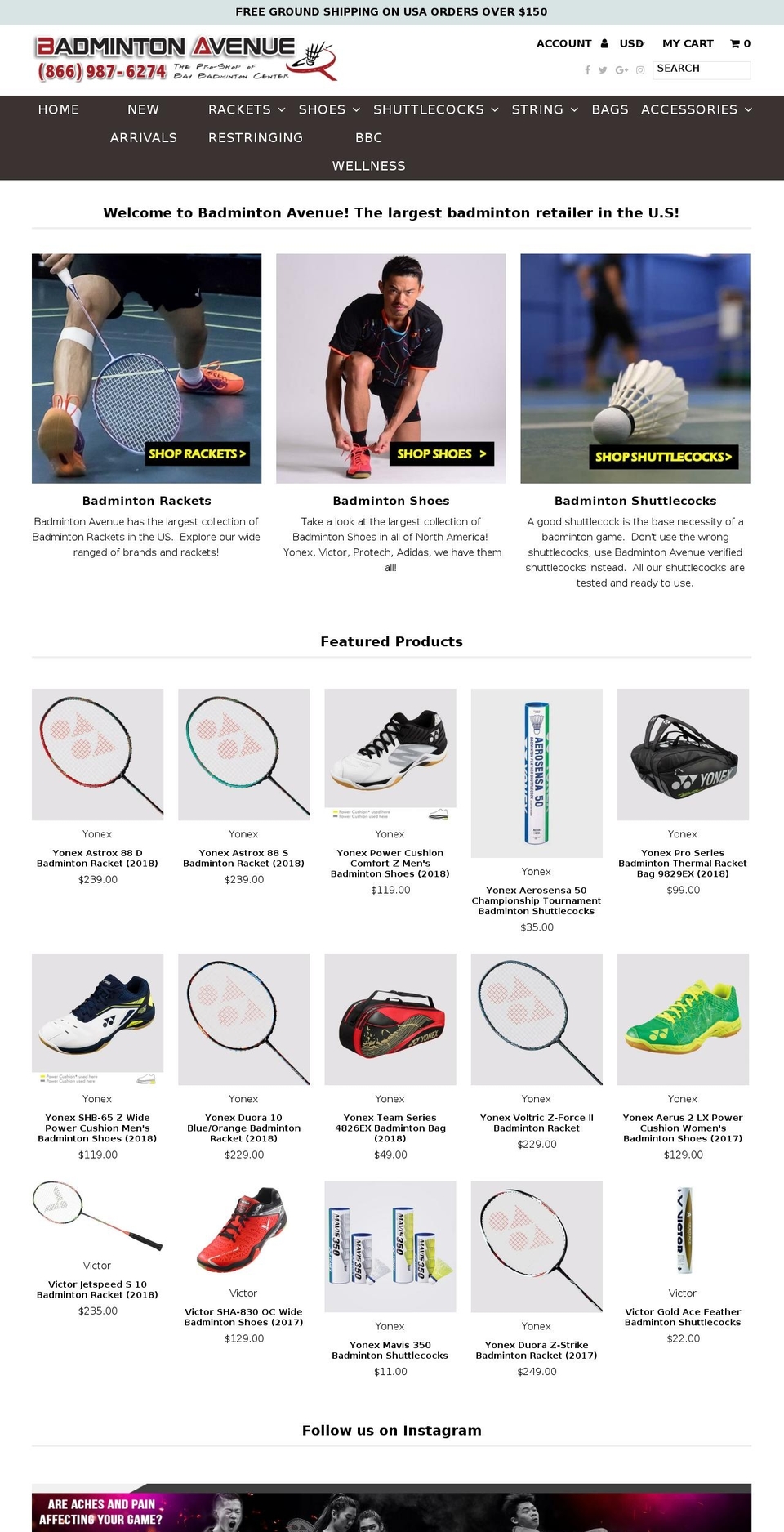badmintonavenue.com — Shopify storefront screenshot