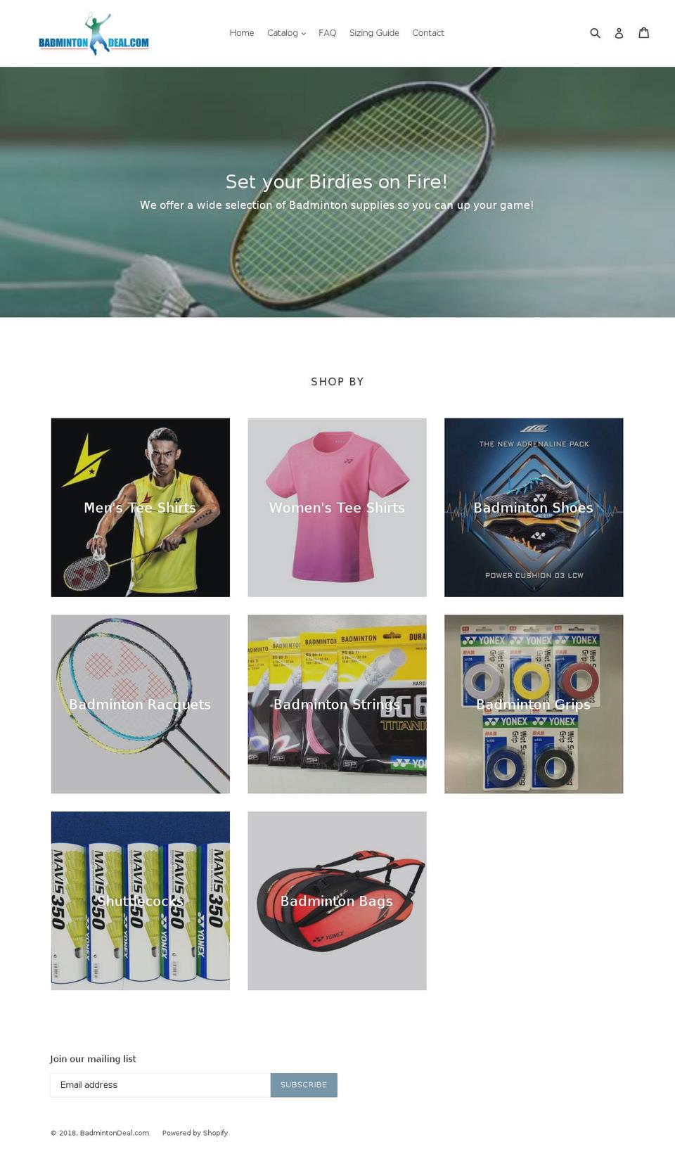 badmintondeal.com shopify website screenshot