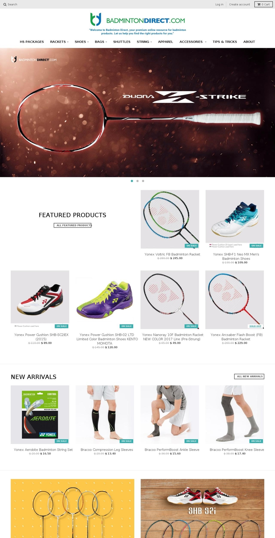 badmintondirect.com shopify website screenshot