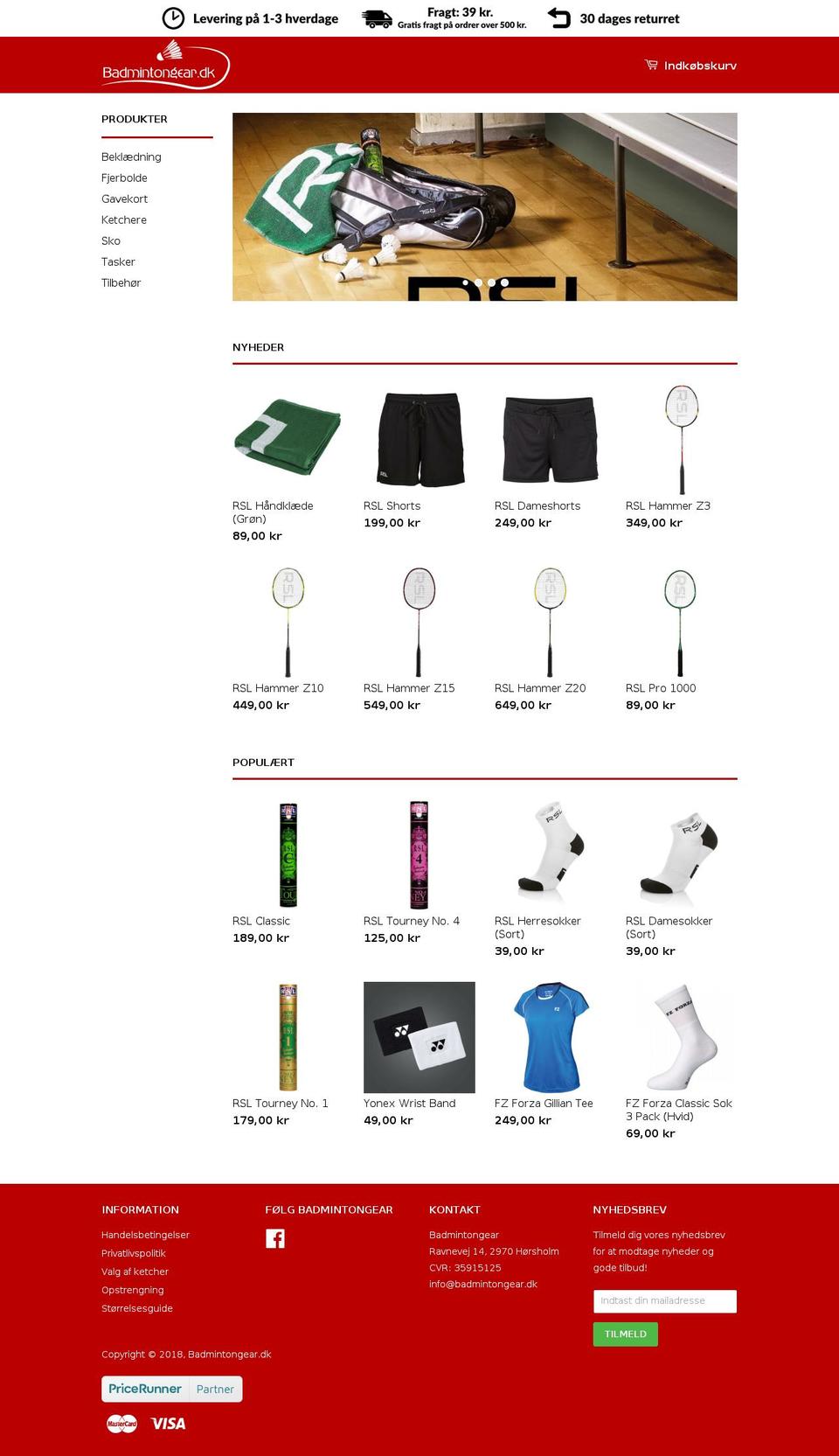 badmintongear.dk shopify website screenshot