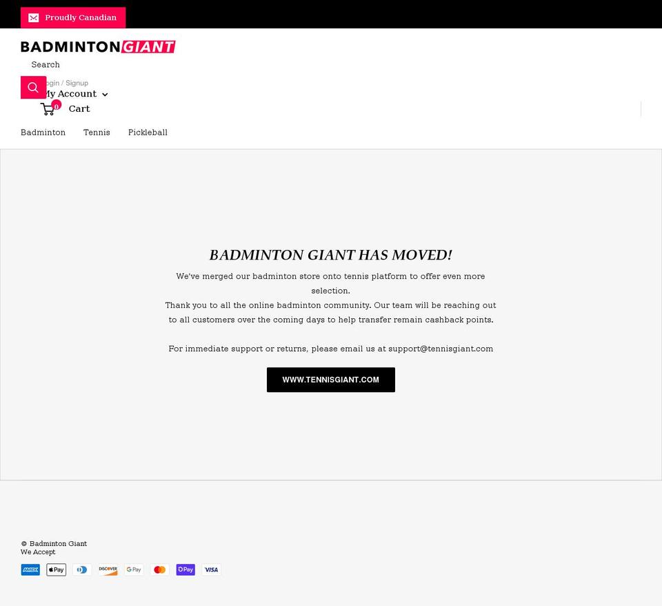 badmintongiant.com shopify website screenshot