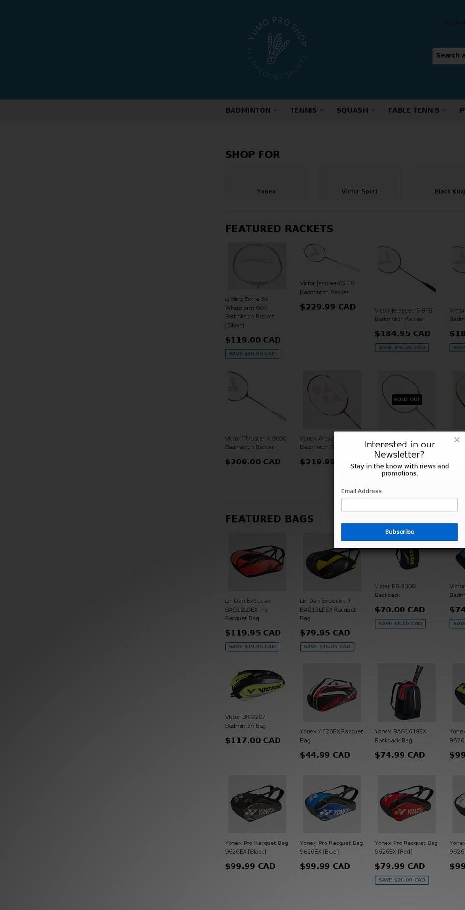 badmintongoods.com shopify website screenshot
