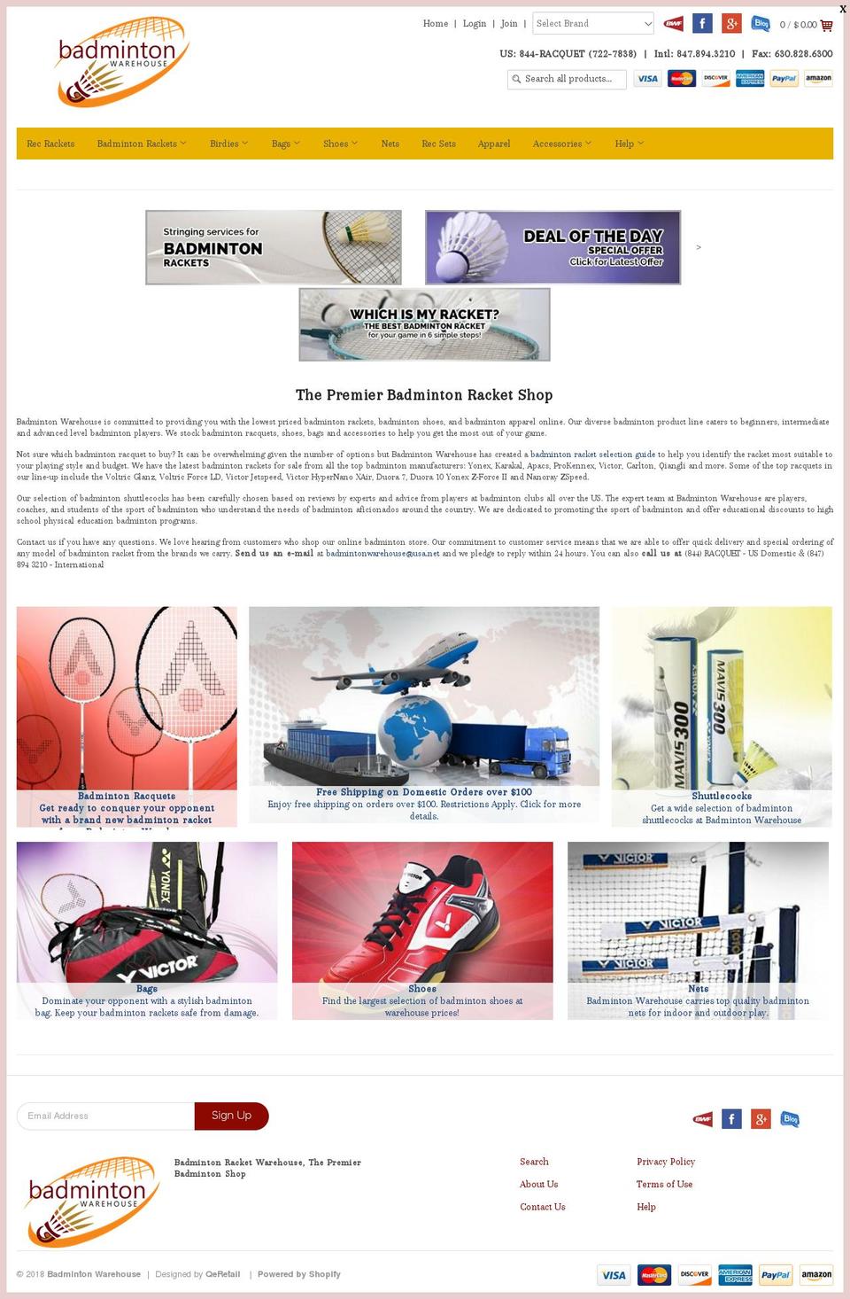 badmintonwarehouse.com shopify website screenshot
