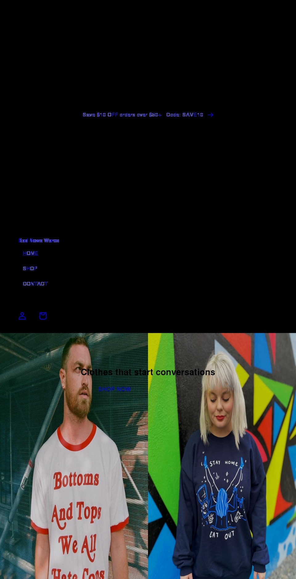 badnewswares.com shopify website screenshot