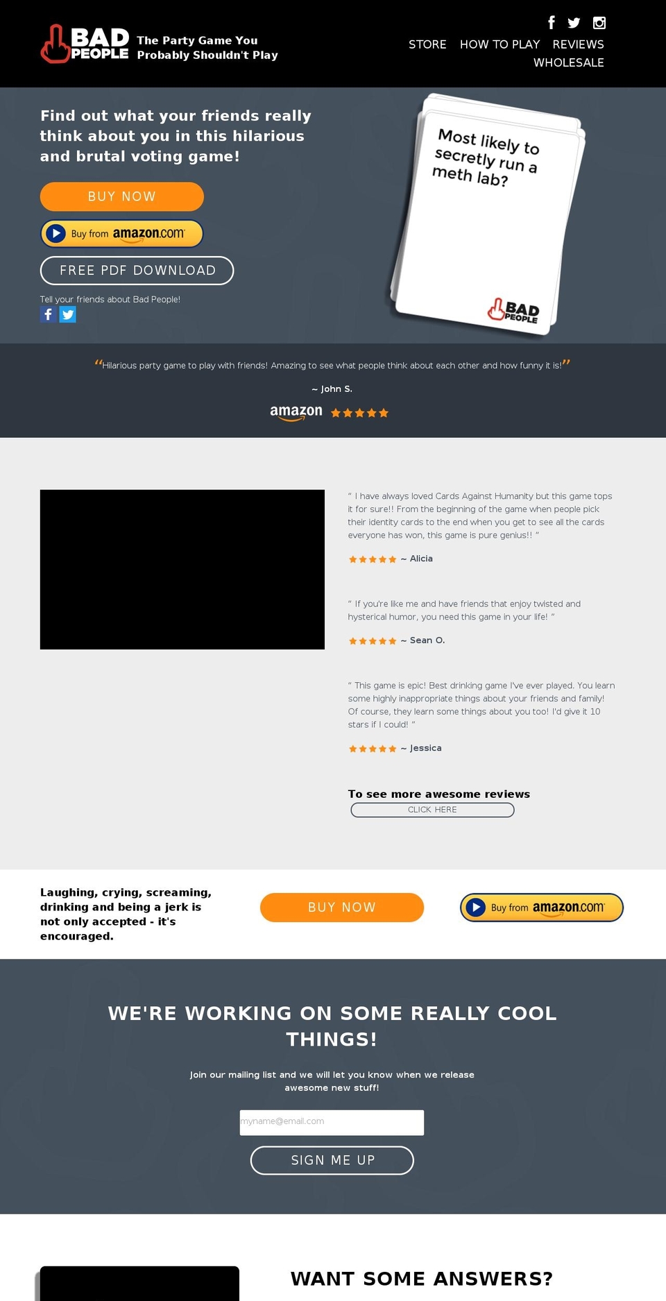 badpeoplegame.com shopify website screenshot