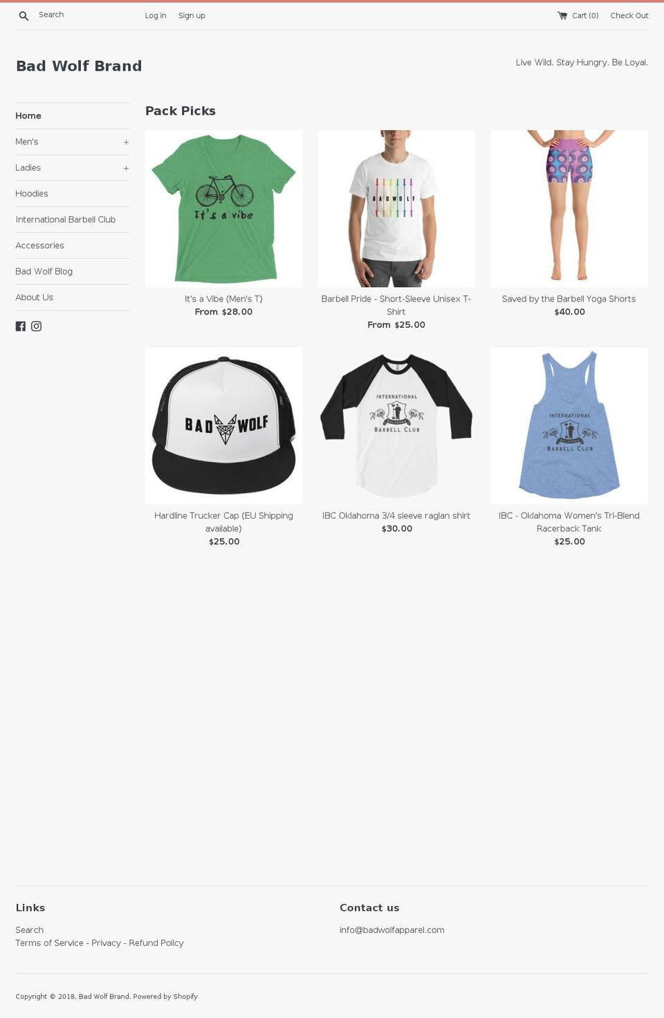 badwolfapparel.com shopify website screenshot