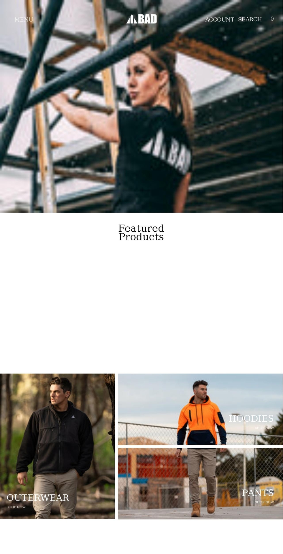 badworkwear.ca shopify website screenshot