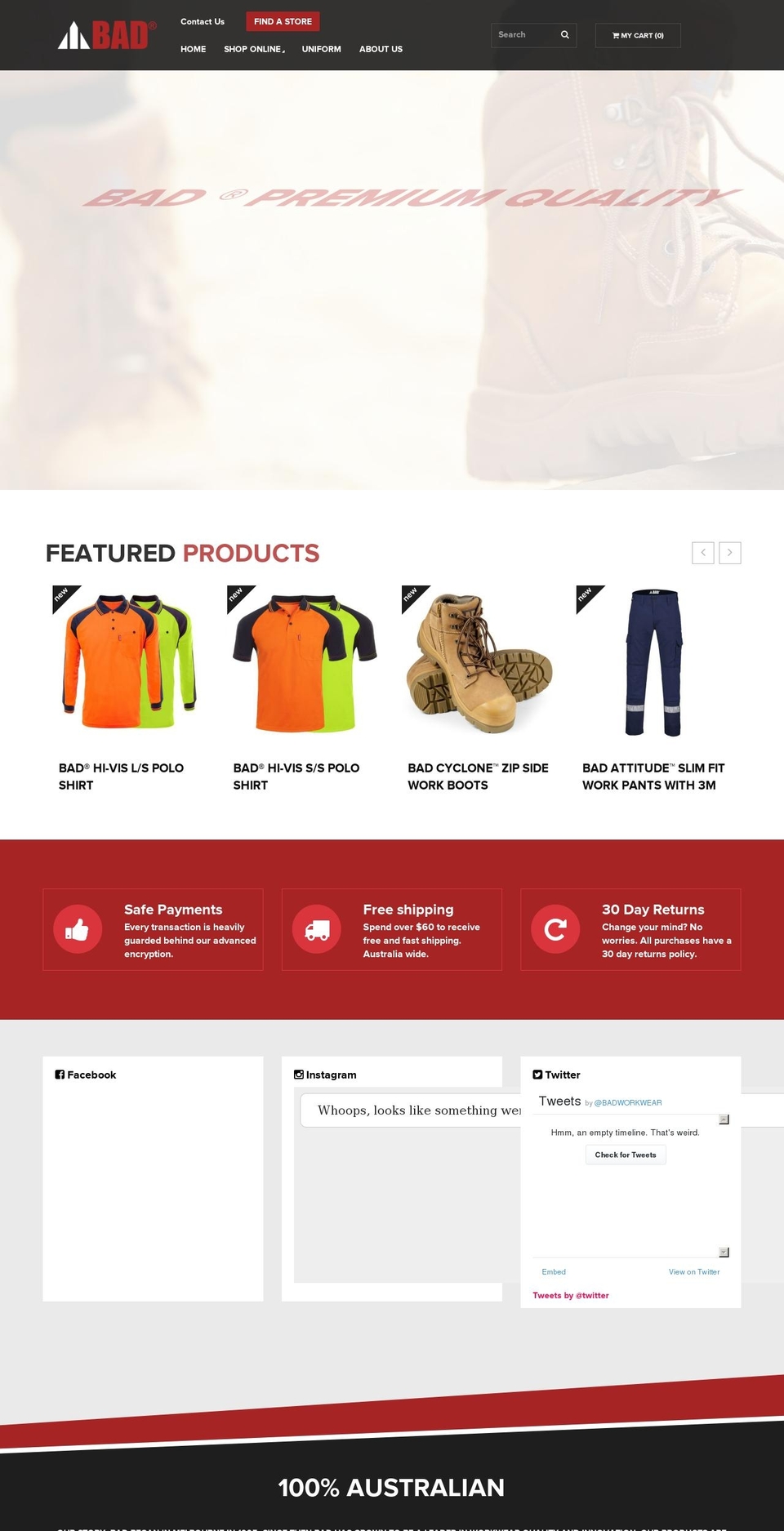 badworkwear.com shopify website screenshot