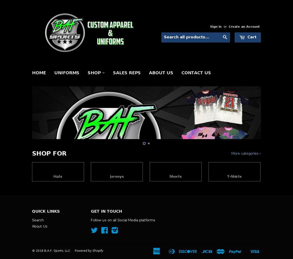 bafsports.com shopify website screenshot