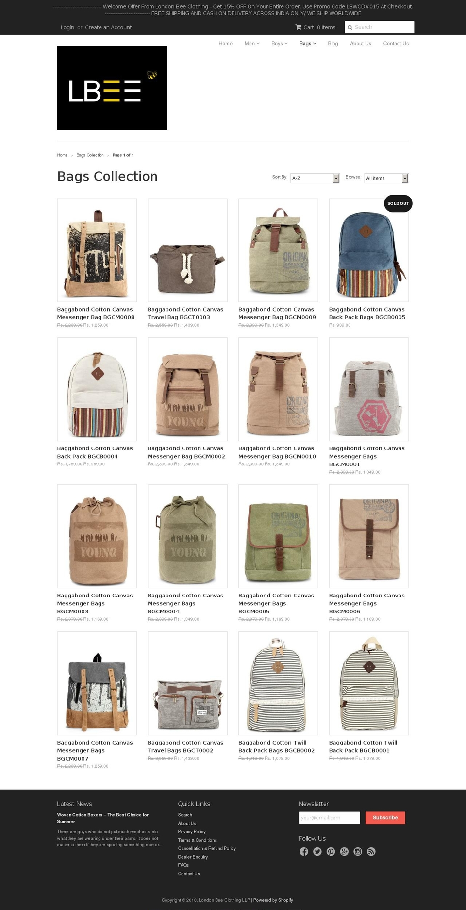 baggabond.com — Shopify storefront screenshot