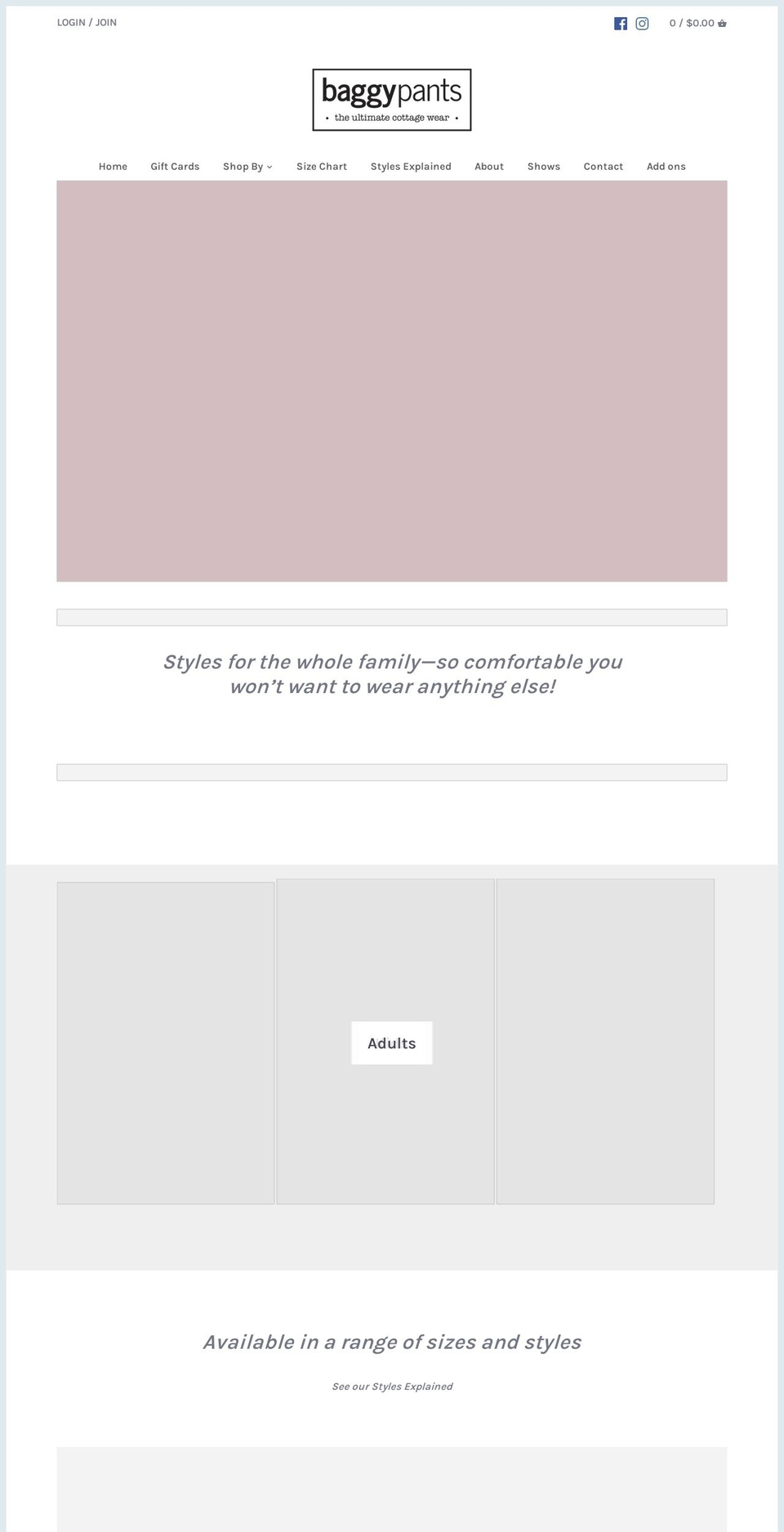 baggypants.ca shopify website screenshot