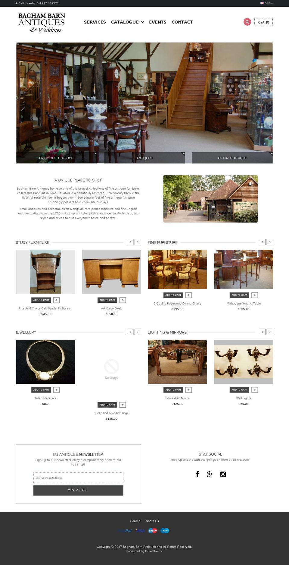 baghambarnantiques.com shopify website screenshot