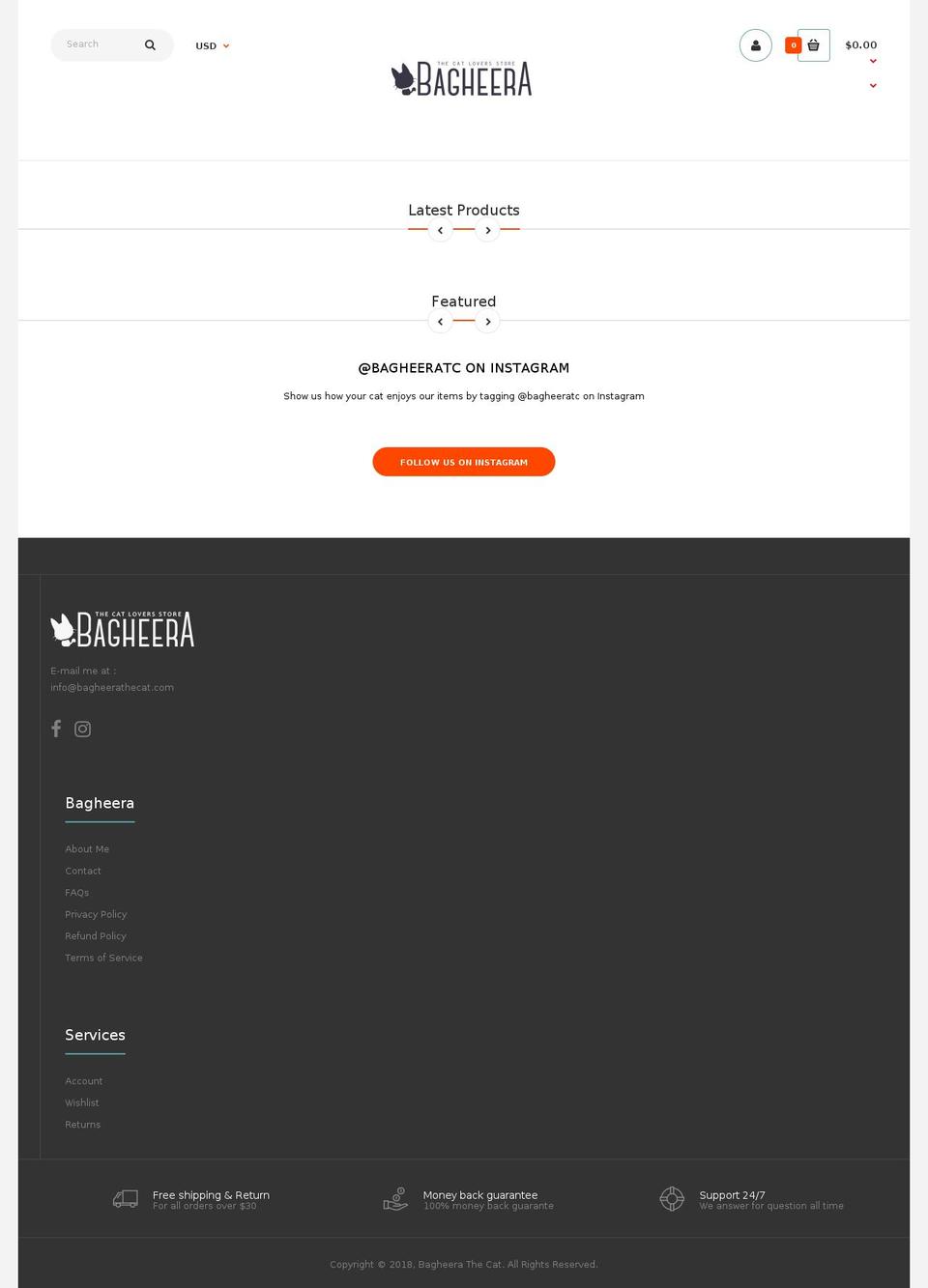 Fastor Default Shopify theme site example bagheerathecat.com