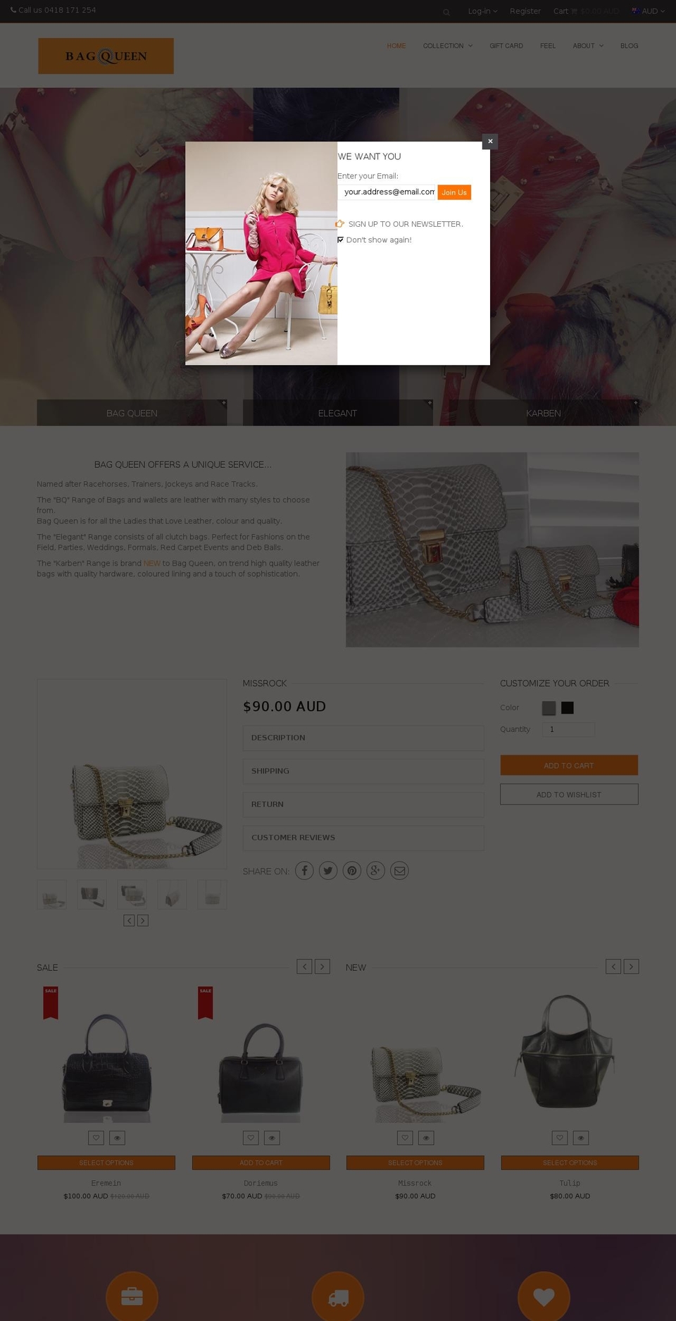 bagqueen.com.au shopify website screenshot