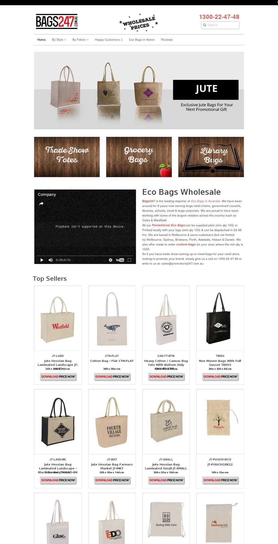 bags247.com.au shopify website screenshot