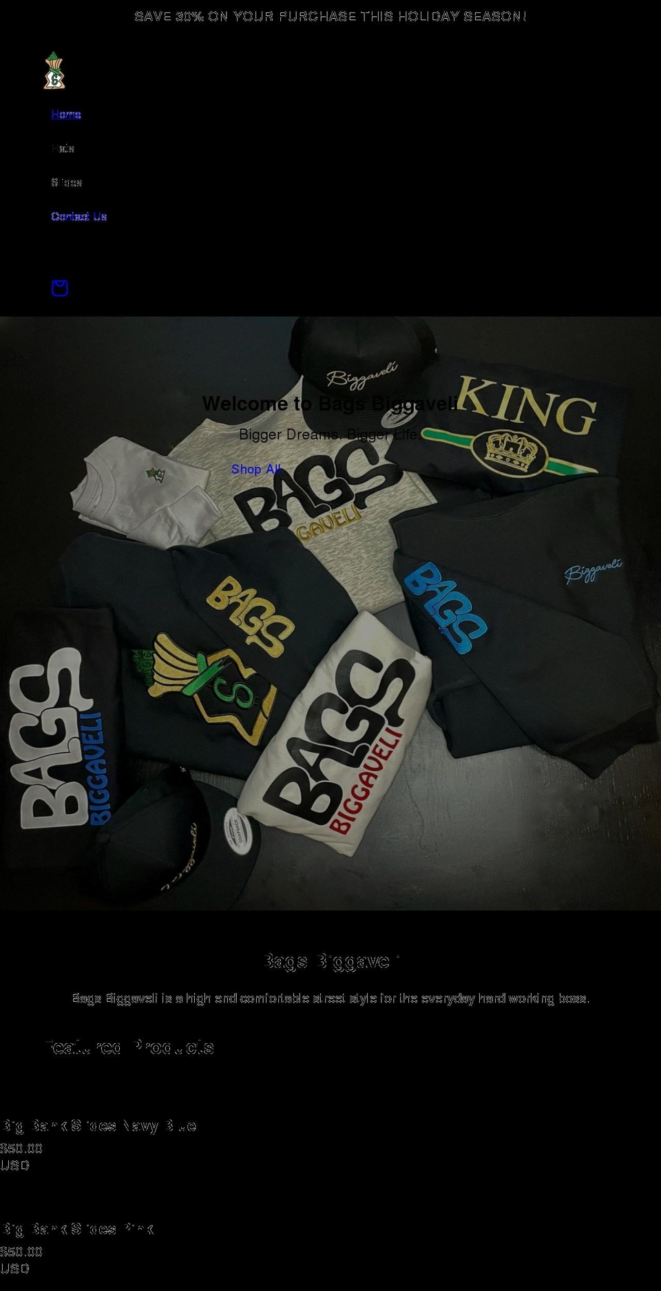 bagsbiggaveli.com shopify website screenshot