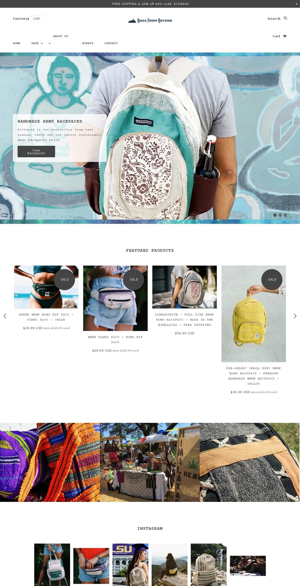 bagsfrombeyond.com shopify website screenshot