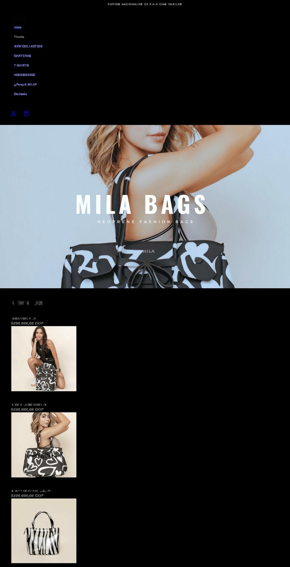 bagsmila.com shopify website screenshot