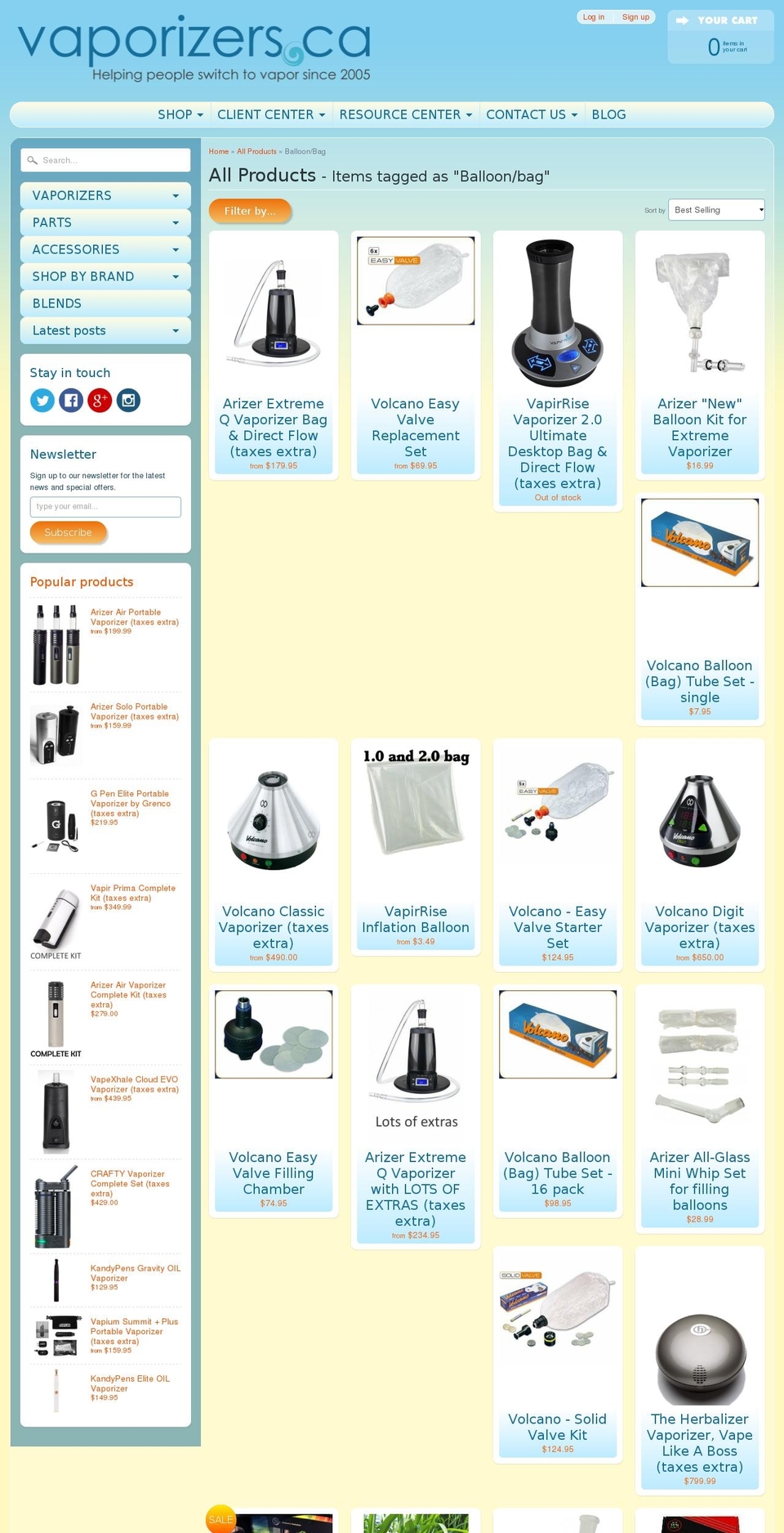 UPDATED VAPORIZERS.CA Shopify theme site example bagvaporizer.com