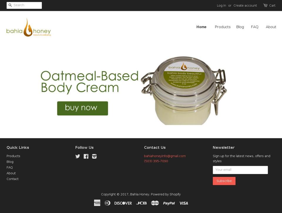 bahiahoney.com shopify website screenshot