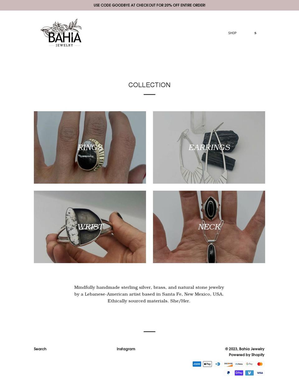 bahiajewelry.com shopify website screenshot