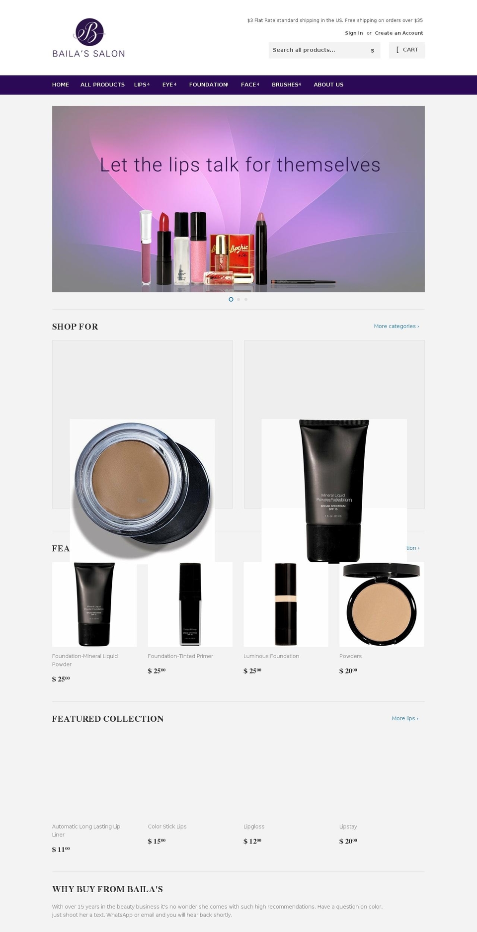 bailascosmetics.com — Shopify storefront screenshot