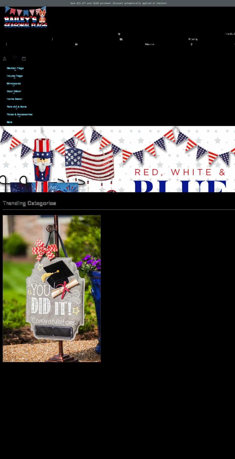 baileysseasonalflags.com shopify website screenshot