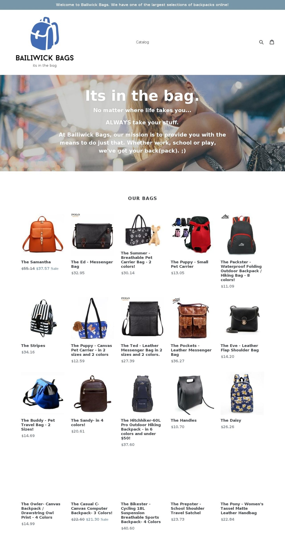 bailiwickbags.com — Shopify storefront screenshot