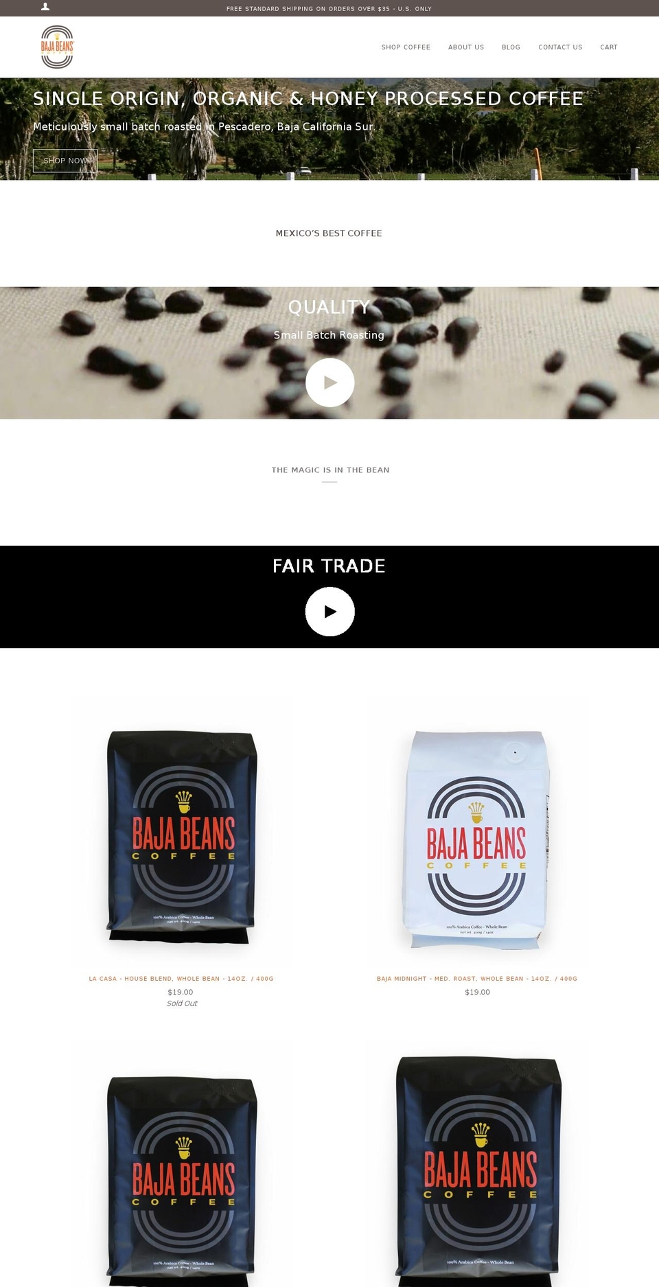 bajabeanscoffee.com shopify website screenshot