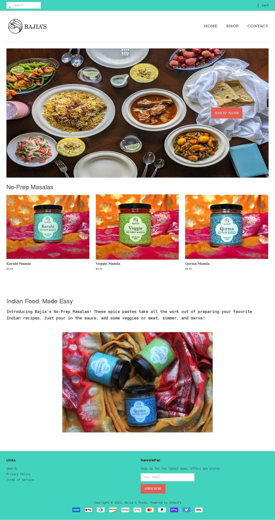 bajiasfoods.com shopify website screenshot