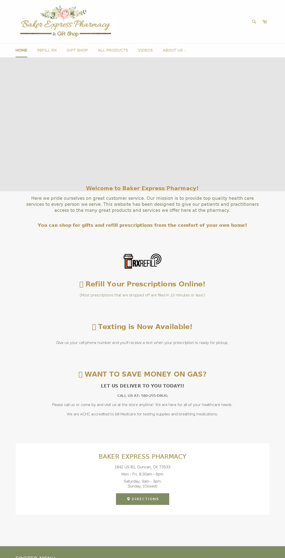 bakerexpresspharmacy.com shopify website screenshot