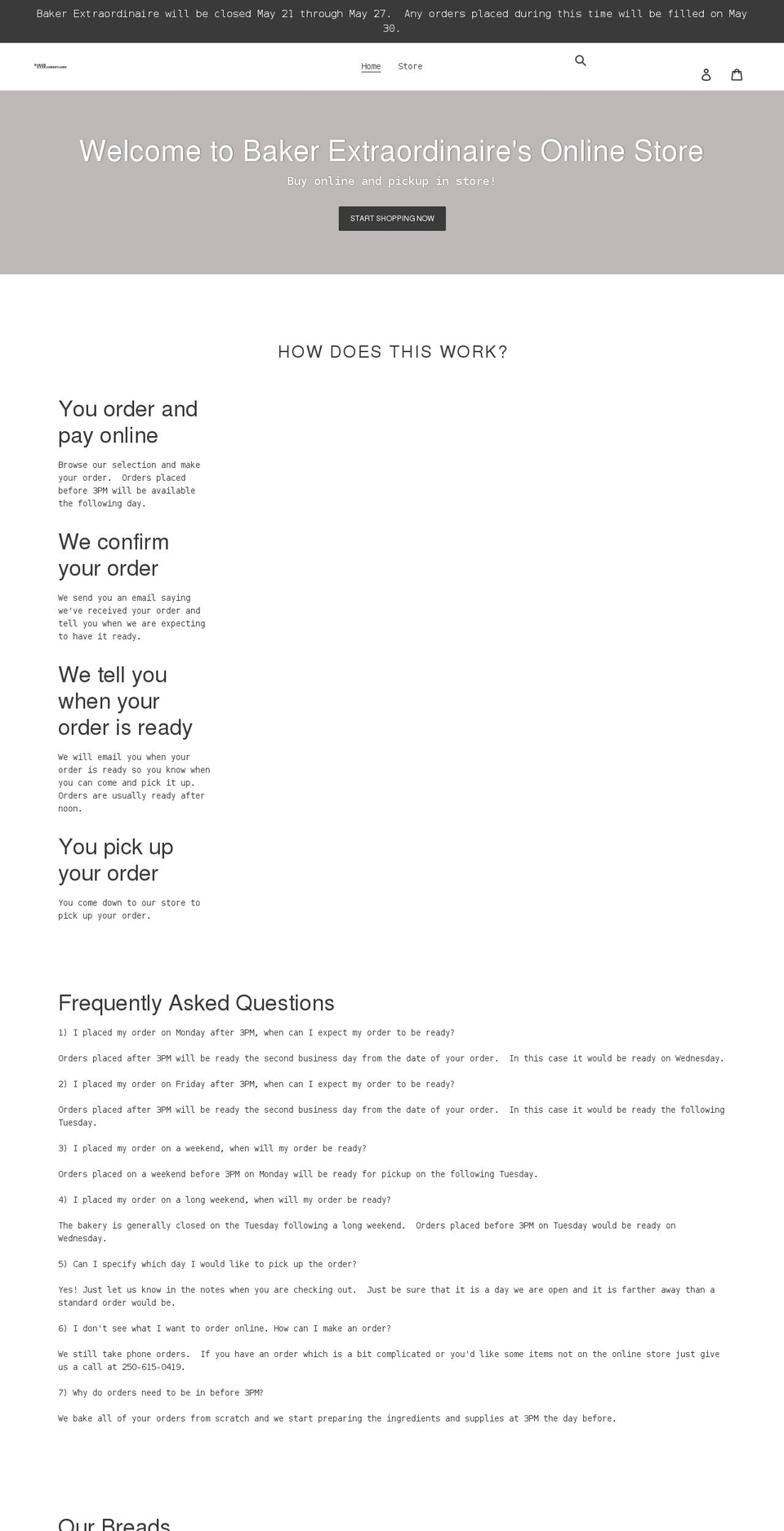 bakerextraordinaire.com shopify website screenshot