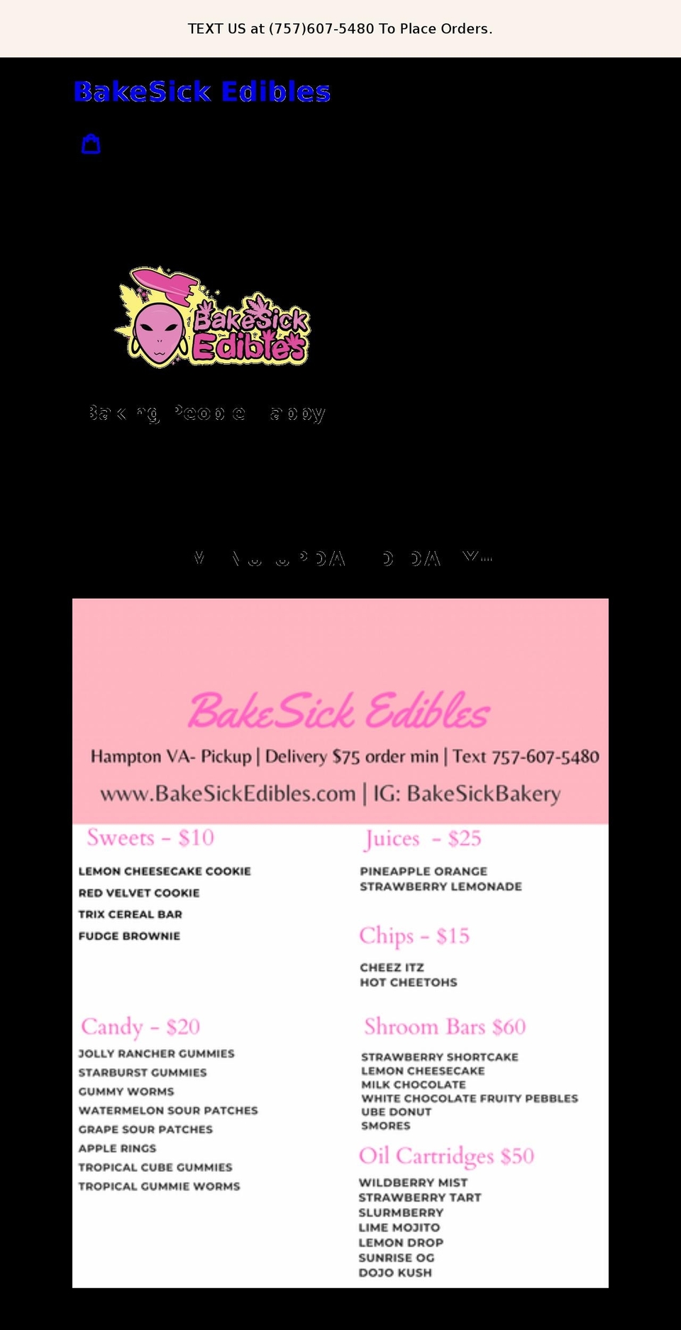 bakesickedibles.com shopify website screenshot