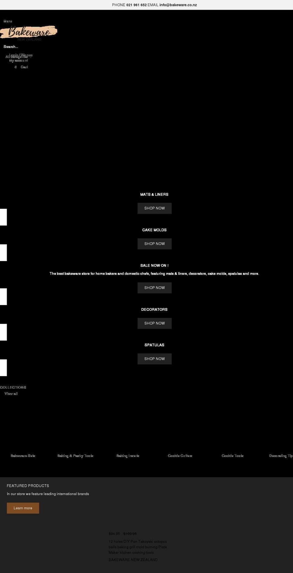 bakeware.co.nz shopify website screenshot