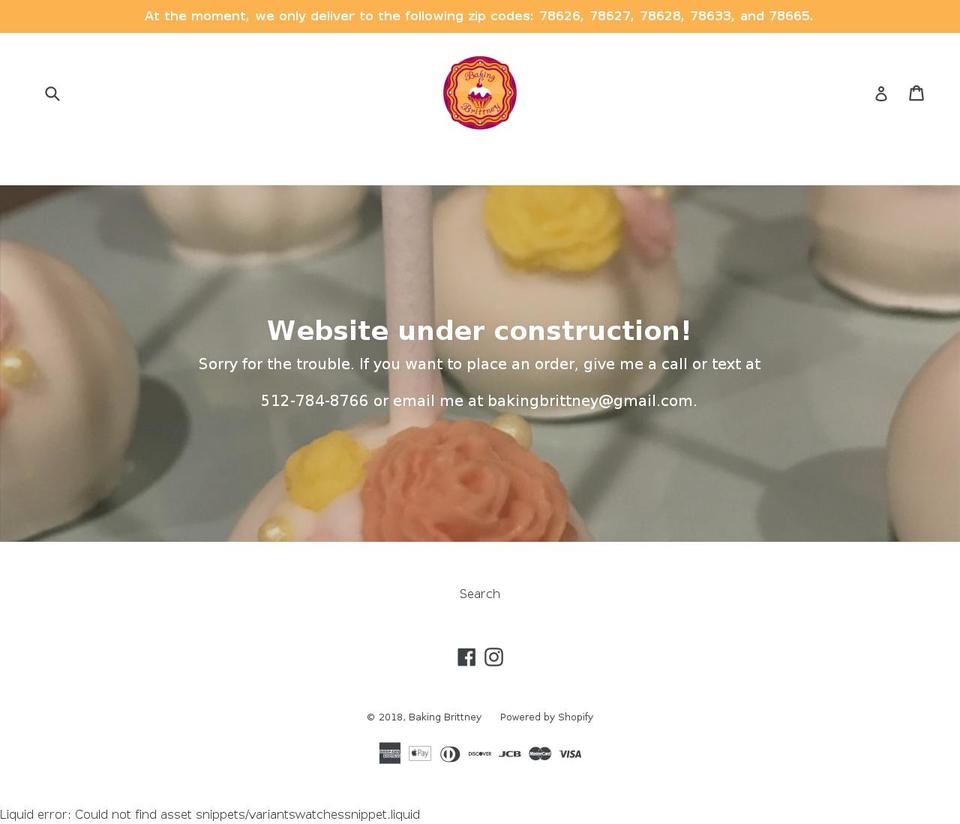 bakingbrittney.com — Shopify storefront screenshot
