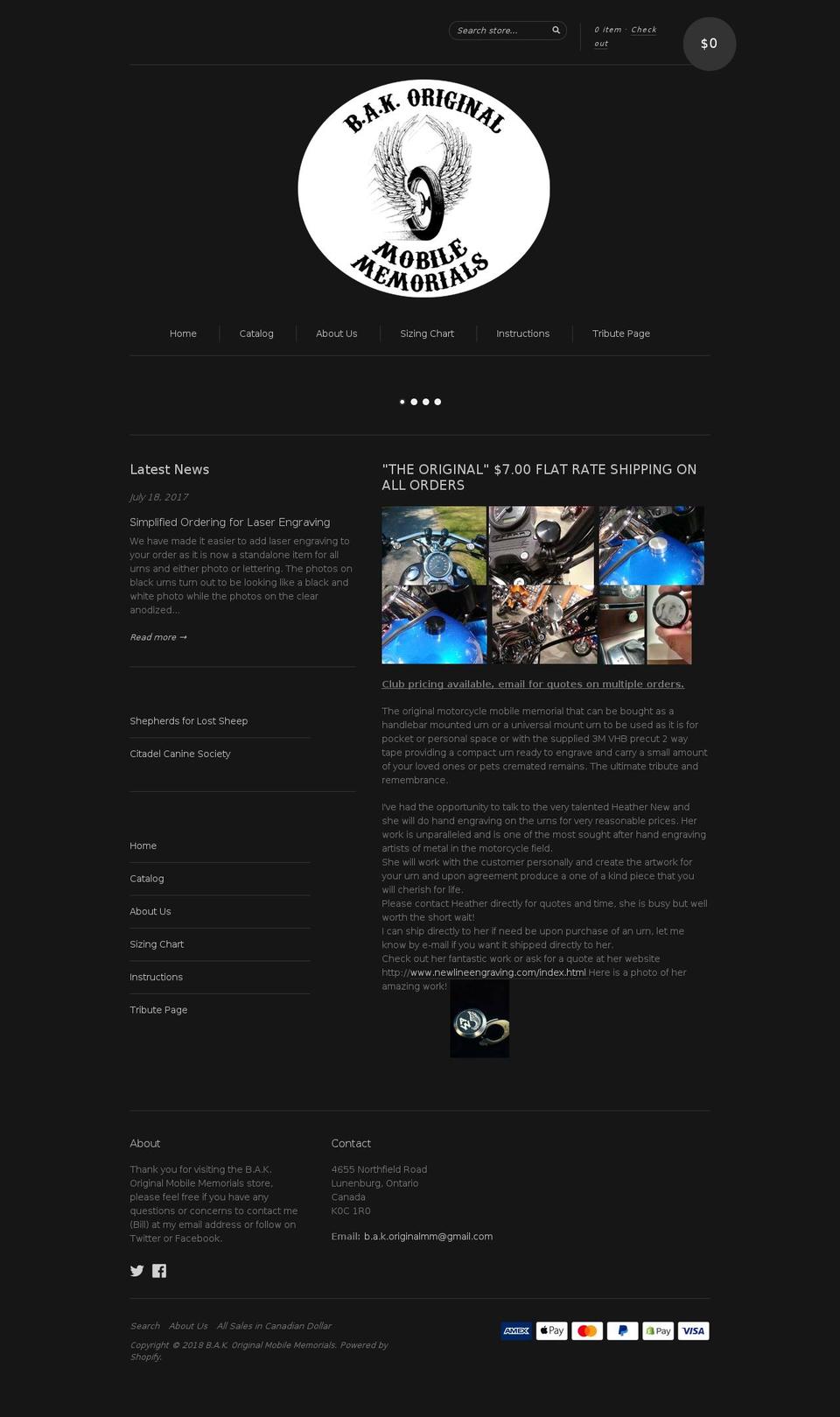 bakoriginalmobilememorials.com — Shopify storefront screenshot