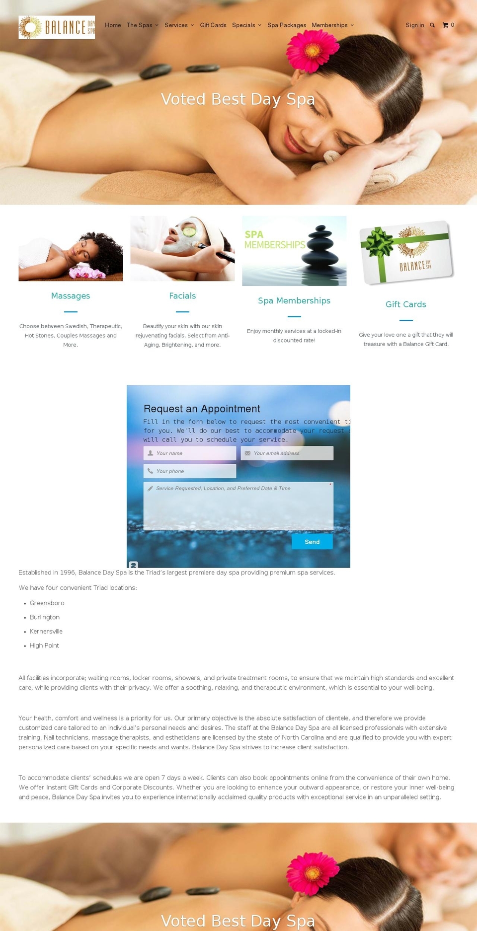balancedayspa.com shopify website screenshot