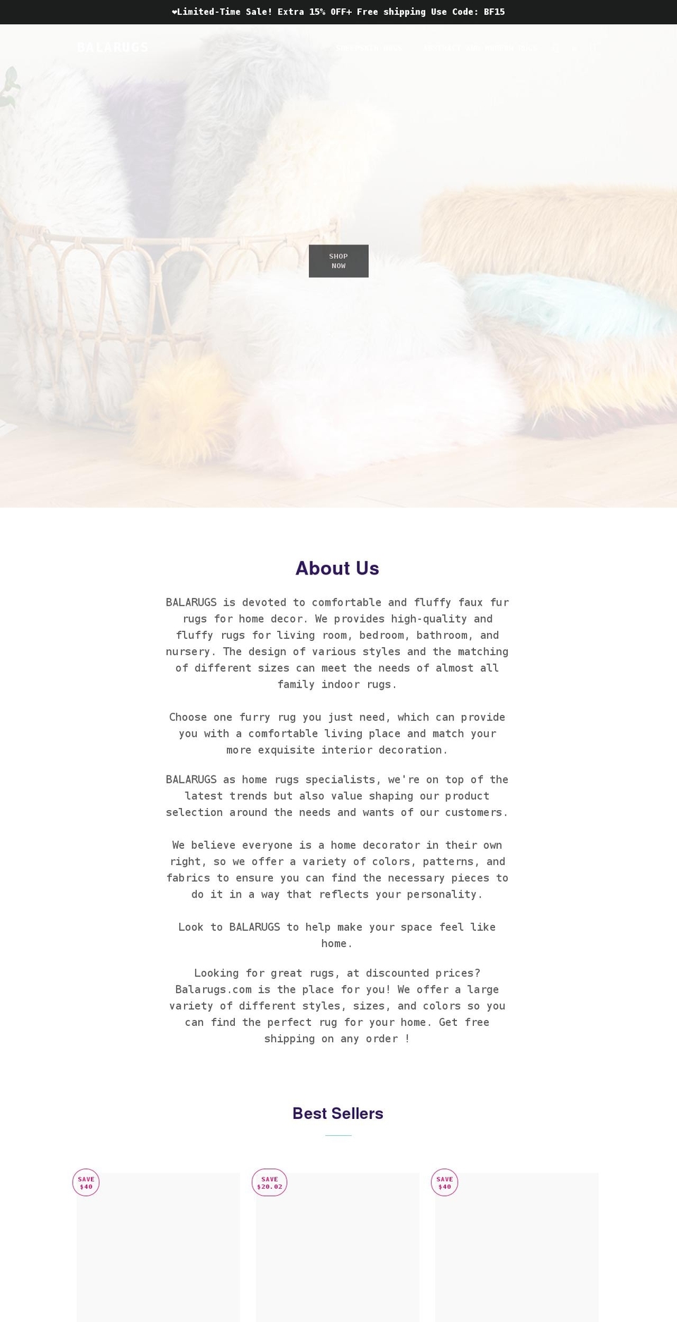 balarugs.com shopify website screenshot